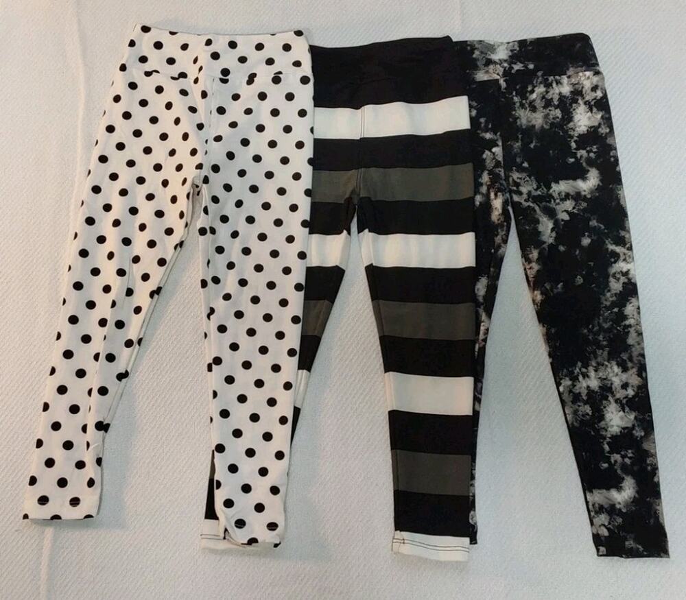 LuLaRoe Kids S/M Black/White High-Waist Ankle Leggings 3 Pack #K21